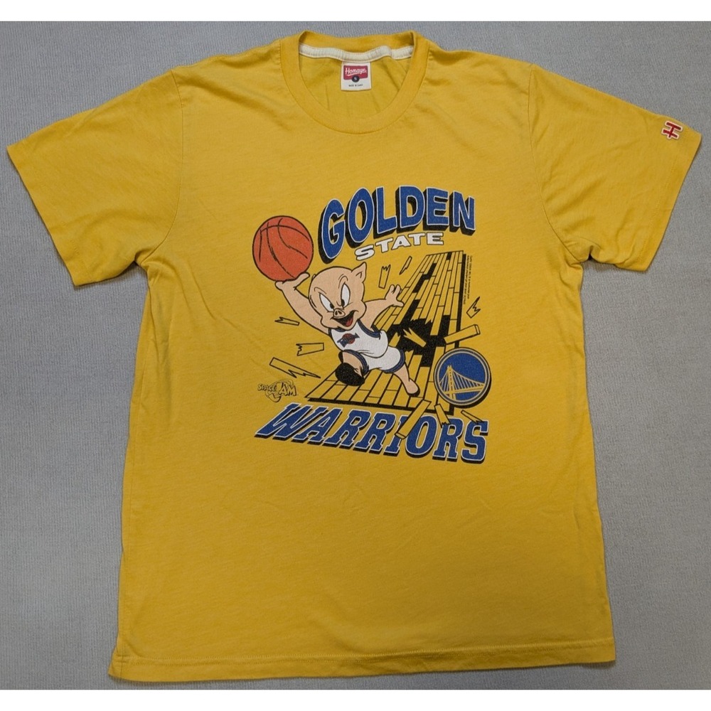 Golden State Warriors Shirt Mens Small Yellow Space Jam Looney Tunes Homage NBA